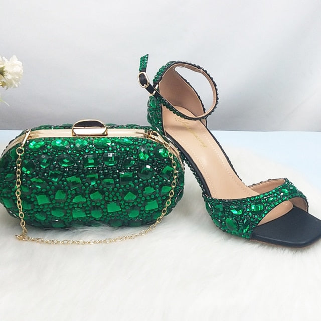 Wickedly Green Crystal Party Shoes and Matching Purse