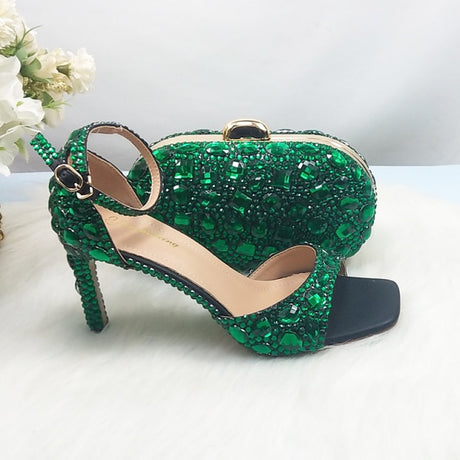 Wickedly Green Crystal Party Shoes and Matching Purse