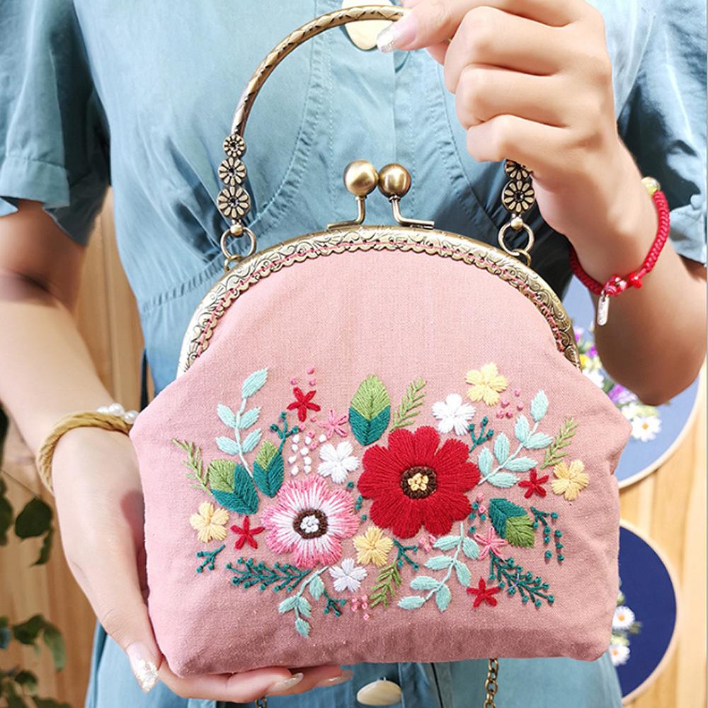 DIY Make Your Own Embroidery Handbag with Handle and Sling Chain