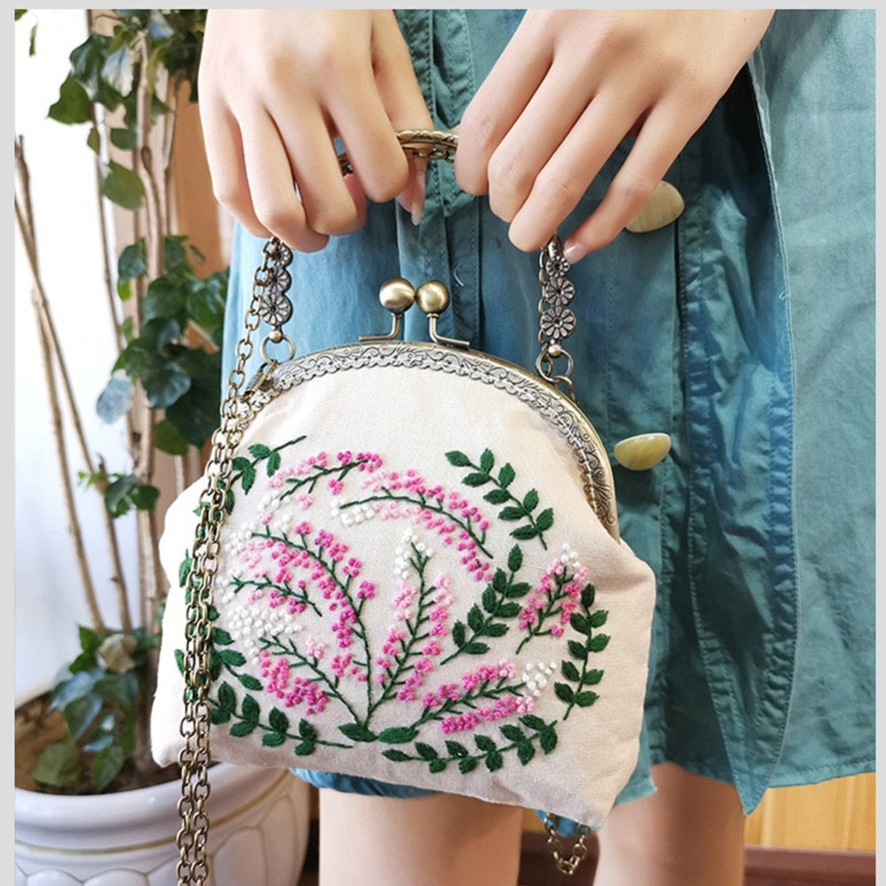 DIY Make Your Own Embroidery Handbag with Handle and Sling Chain