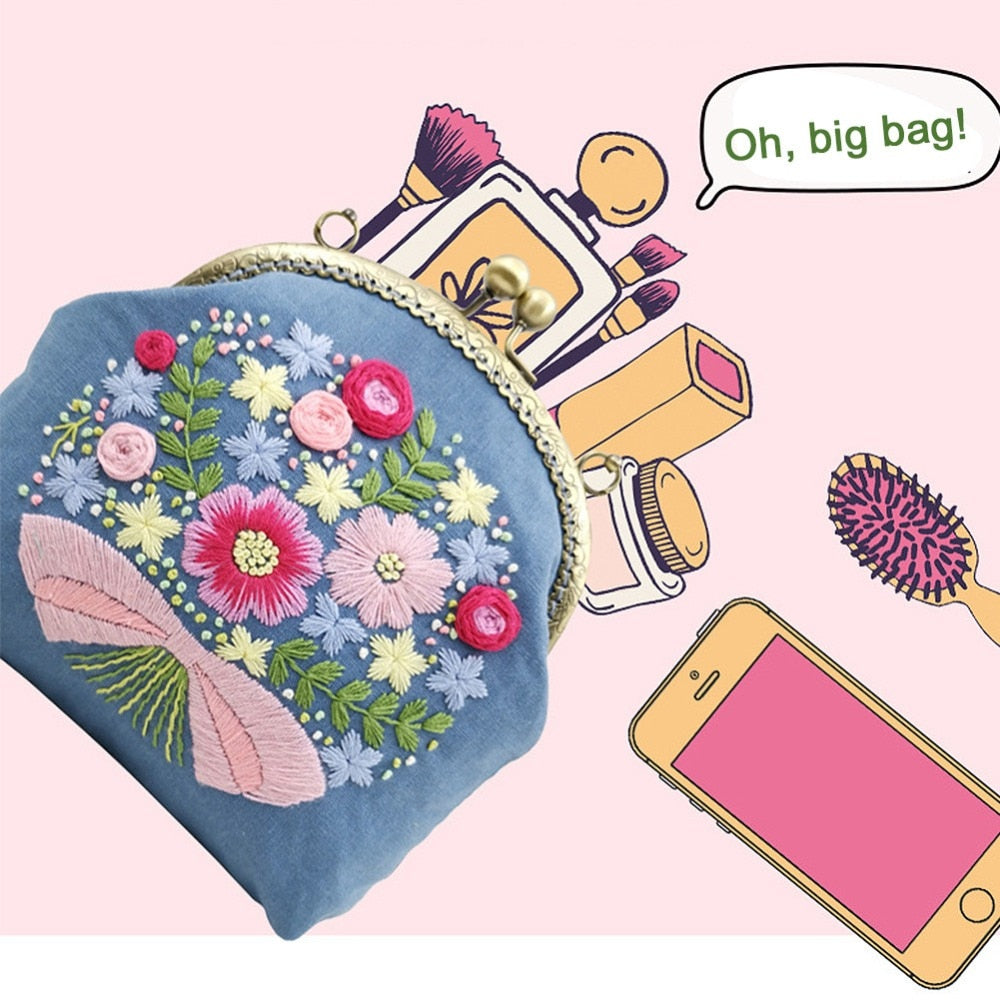 DIY Make Your Own Embroidery Handbag with Handle and Sling Chain