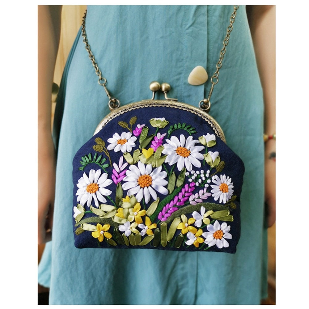 DIY Make Your Own Embroidery Handbag with Handle and Sling Chain