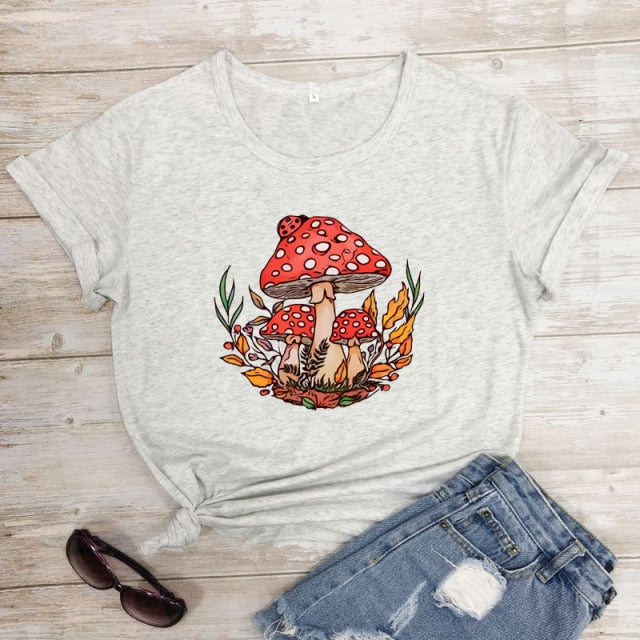Woodland Red Mushrooms 100% Cotton T-shirt