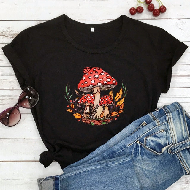 Woodland Red Mushrooms 100% Cotton T-shirt