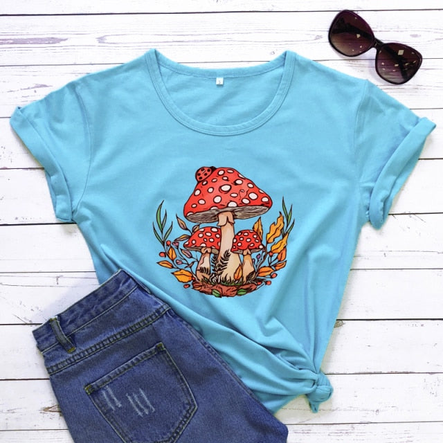 Woodland Red Mushrooms 100% Cotton T-shirt