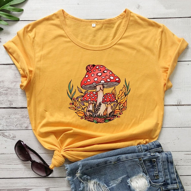 Woodland Red Mushrooms 100% Cotton T-shirt