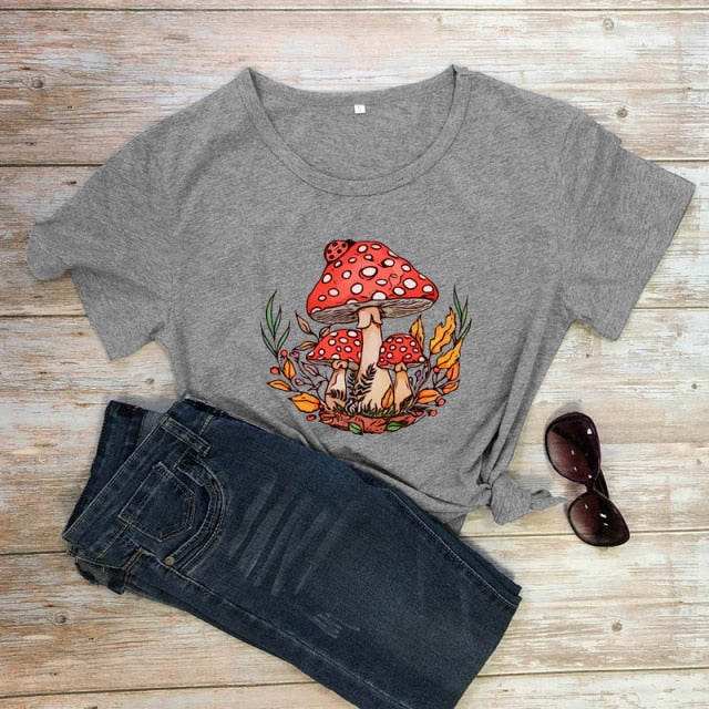 Woodland Red Mushrooms 100% Cotton T-shirt