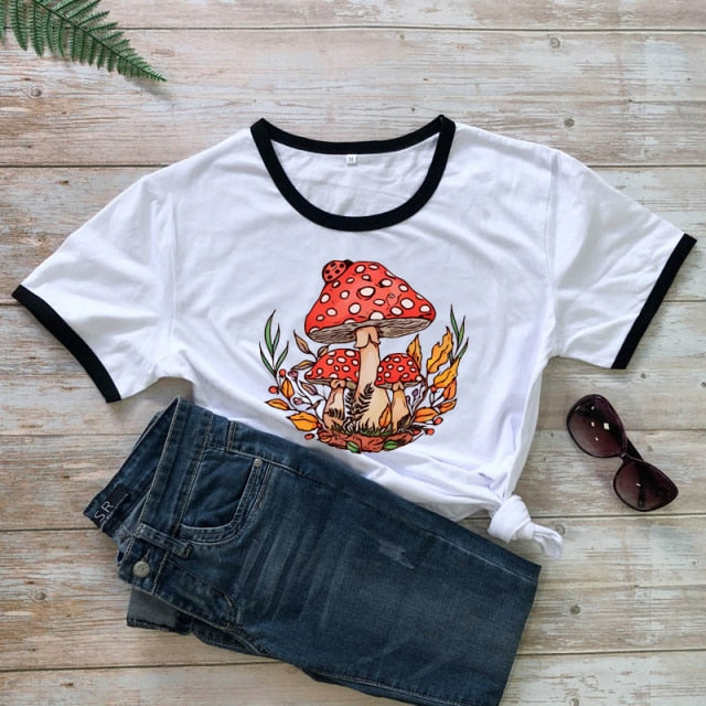 Woodland Red Mushrooms 100% Cotton T-shirt