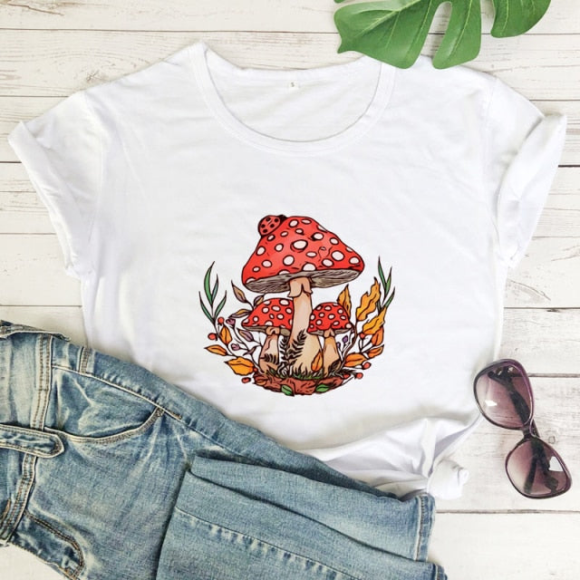 Woodland Red Mushrooms 100% Cotton T-shirt