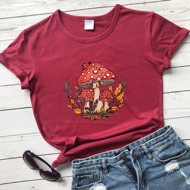 Woodland Red Mushrooms 100% Cotton T-shirt