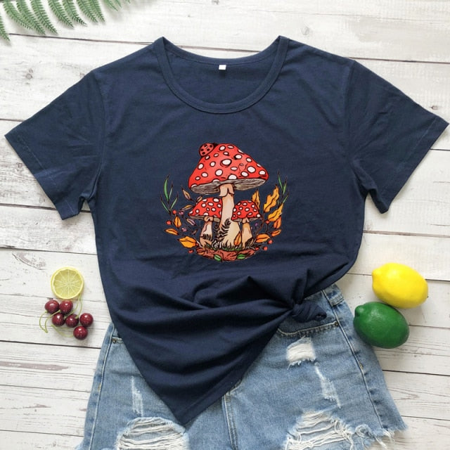 Woodland Red Mushrooms 100% Cotton T-shirt