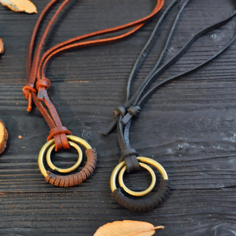 Genuine Leather Mens Adjustable Knot Rope Necklace