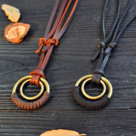 Genuine Leather Mens Adjustable Knot Rope Necklace