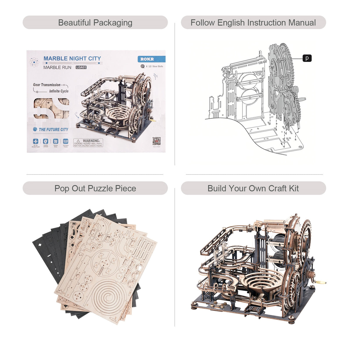 Marble Night City DIY Wooden Model Kits Assembly Toy