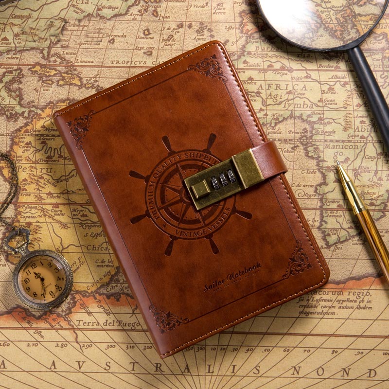 Sailor Sam's Secret Travel Journal Faux Leather Notebook with Passcode Lock