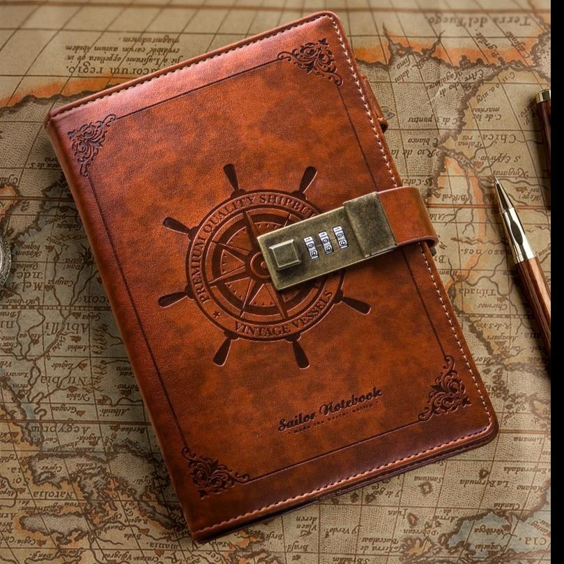 Sailor Sam's Secret Travel Journal Faux Leather Notebook with Passcode Lock