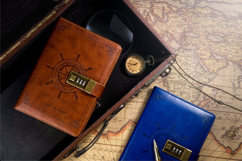 Sailor Sam's Secret Travel Journal Faux Leather Notebook with Passcode Lock