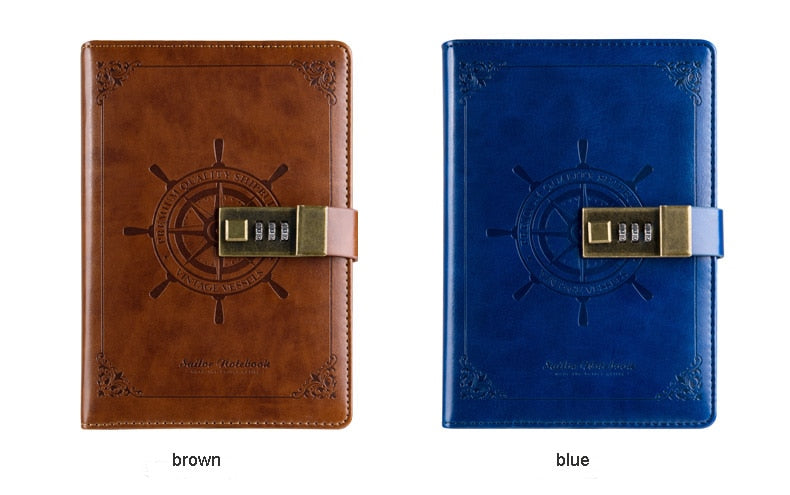 Sailor Sam's Secret Travel Journal Faux Leather Notebook with Passcode Lock