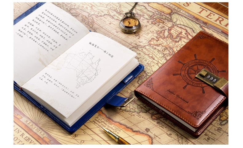 Sailor Sam's Secret Travel Journal Faux Leather Notebook with Passcode Lock