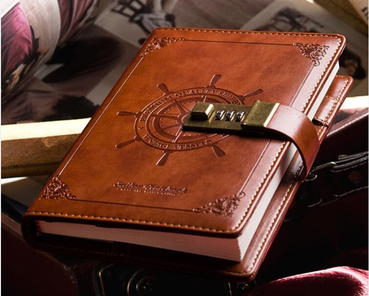 Sailor Sam's Secret Travel Journal Faux Leather Notebook with Passcode Lock