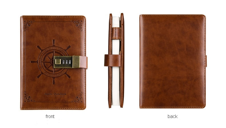 Sailor Sam's Secret Travel Journal Faux Leather Notebook with Passcode Lock