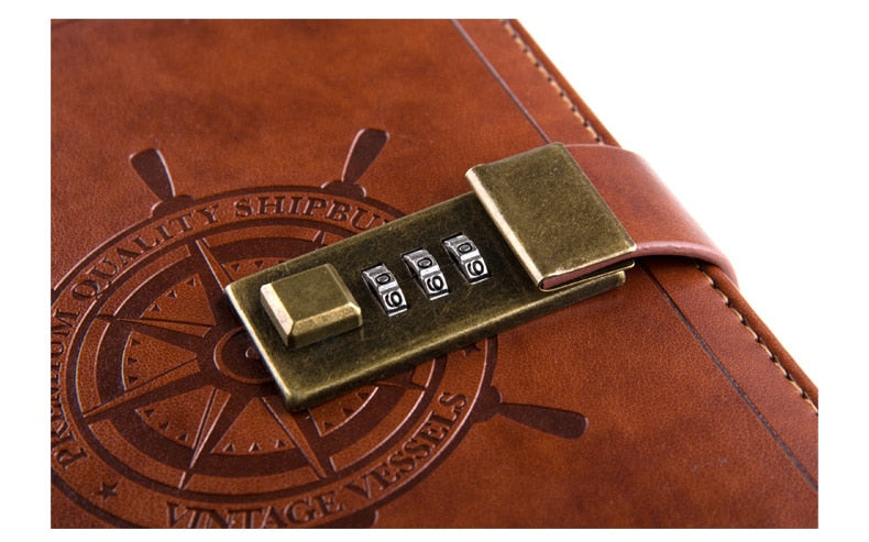 Sailor Sam's Secret Travel Journal Faux Leather Notebook with Passcode Lock