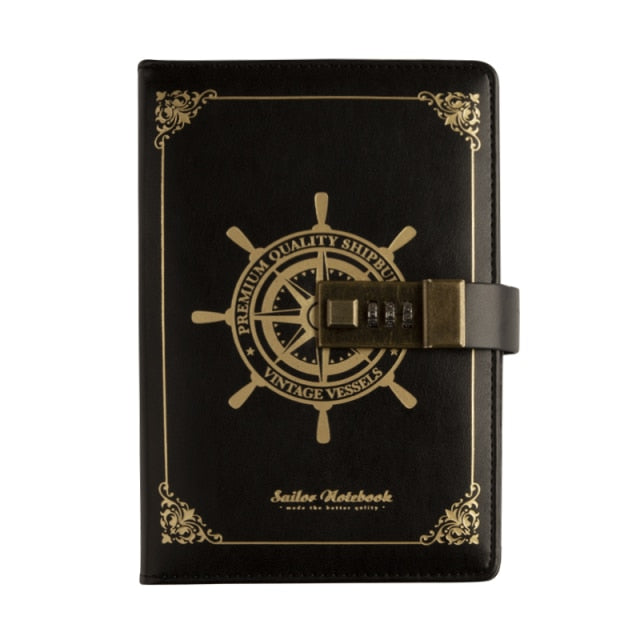 Sailor Sam's Secret Travel Journal Faux Leather Notebook with Passcode Lock