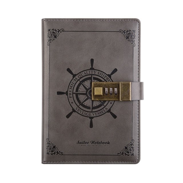 Sailor Sam's Secret Travel Journal Faux Leather Notebook with Passcode Lock