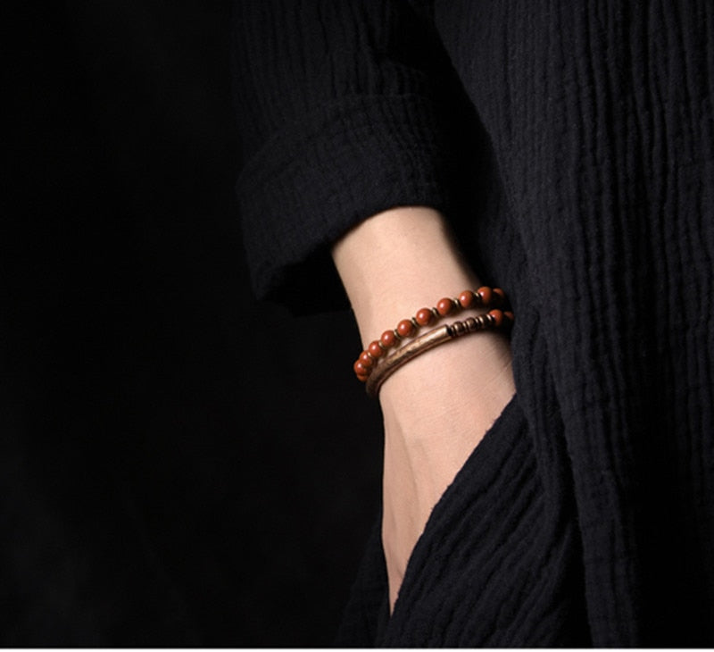 Multi Layer Copper African Grass Jade or Red Jasper Handcrafted Unisex Bracelet