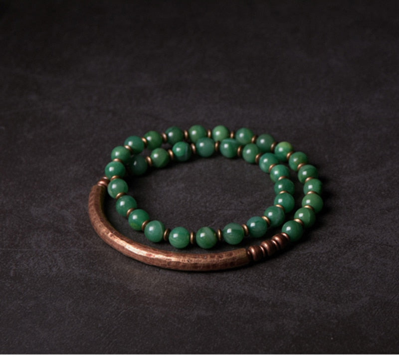 Multi Layer Copper African Grass Jade or Red Jasper Handcrafted Unisex Bracelet