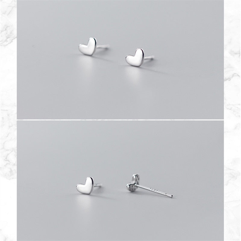 Teeny Tiny Love Heart Stud Earrings 925 Sterling Silver