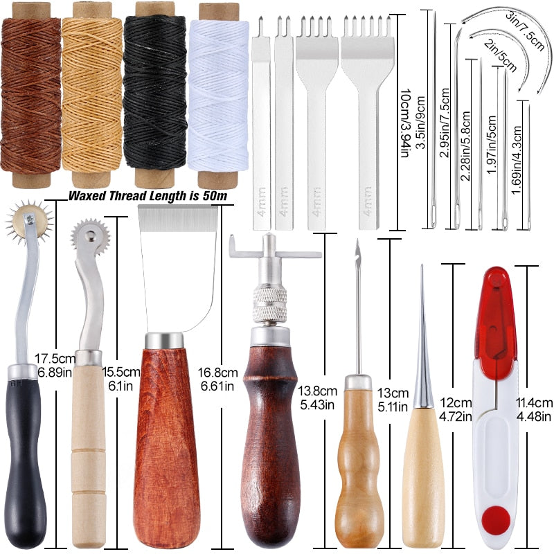 Leather Craft Tools Kit Hand Sewing Stitching Punch Carving Work Saddle Set Accessories DIY Tool Set