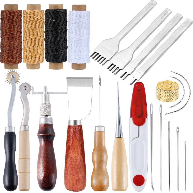 Leather Craft Tools Kit Hand Sewing Stitching Punch Carving Work Saddle Set Accessories DIY Tool Set