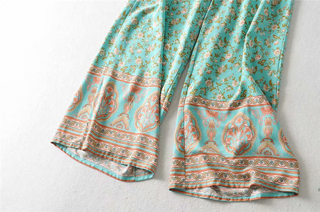 Two Piece Pale Mint Green Boho Wide Leg Pant & Matching Camis Set