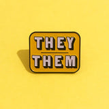 They/Them Pronouns Enamel Pin Badge - Yellow / Purple