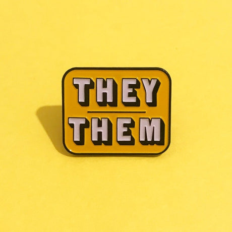 They/Them Pronouns Enamel Pin Badge - Yellow / Purple