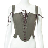 Robin Hood Ribbon Lace Up Cut Out Corset Top