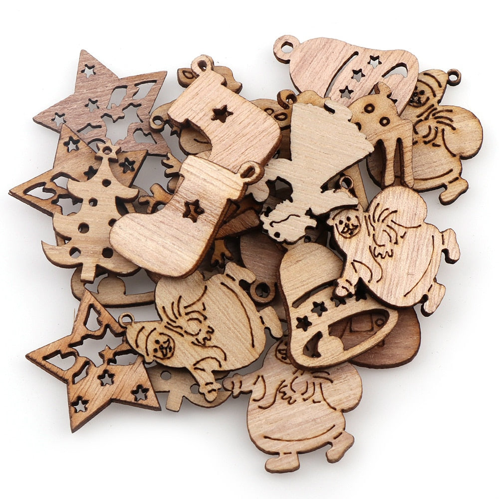 50Pcs Christmas DIY Wooden Decorative Embellishments Crafts Scrapbook