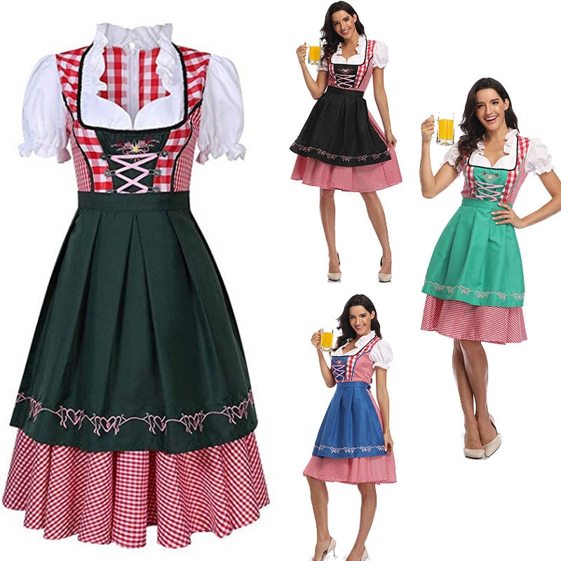 Oktoberfest Beer Maiden Costume Dirndl Plaid Beer Fest Hansel and Gretel