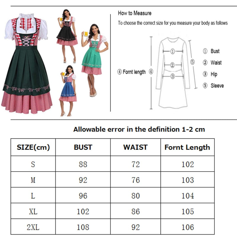 Oktoberfest Beer Maiden Costume Dirndl Plaid Beer Fest Hansel and Gretel