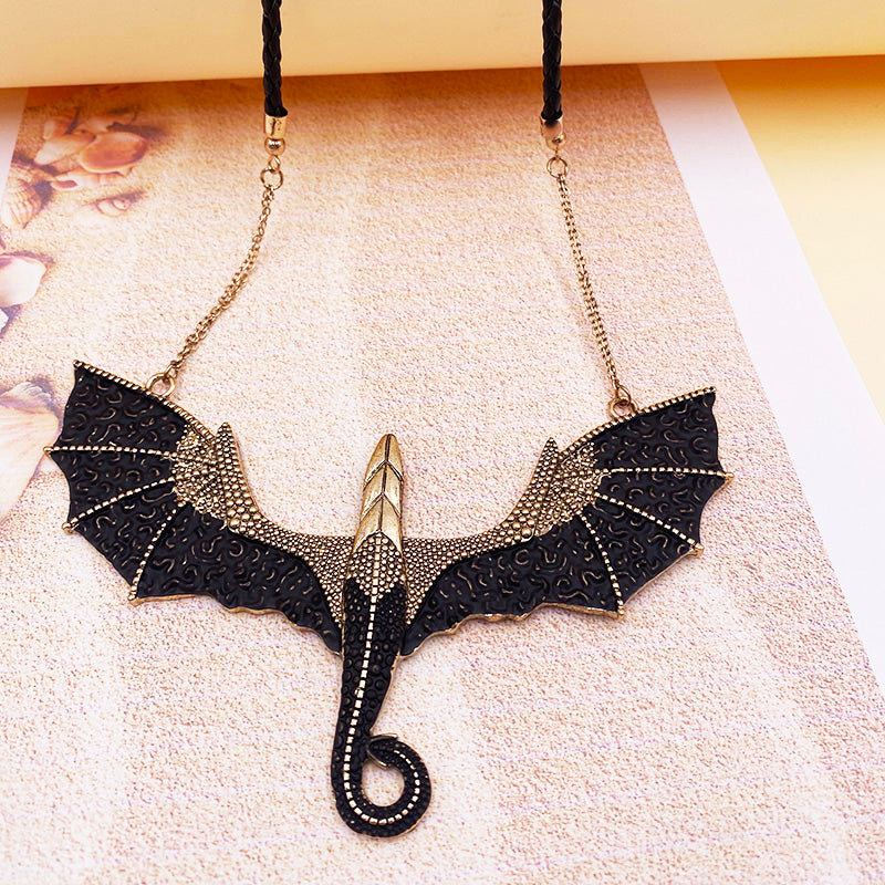 Mother of Dragons Black and Gold Dragon Pendant Necklace