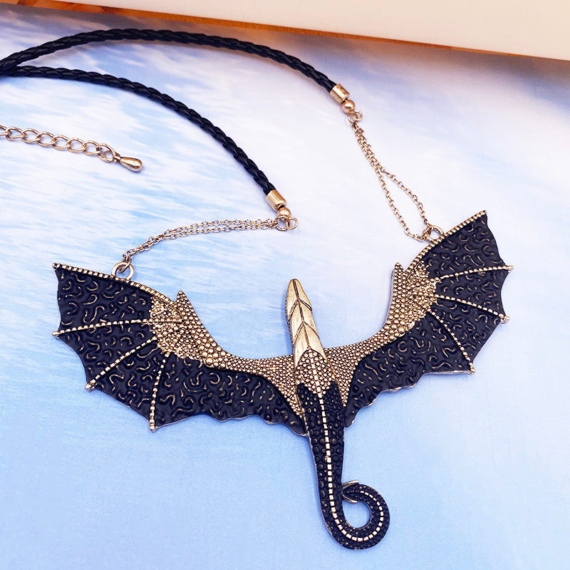 Mother of Dragons Black and Gold Dragon Pendant Necklace