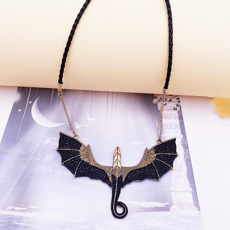 Mother of Dragons Black and Gold Dragon Pendant Necklace
