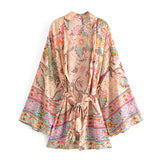 Boho Vintage Peacock Floral Print Short Kimono Jacket