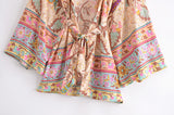 Boho Vintage Peacock Floral Print Short Kimono Jacket