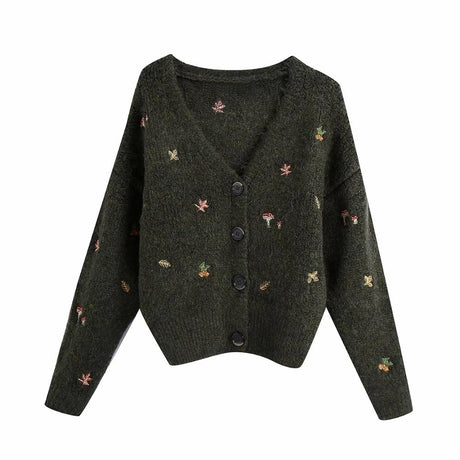 Woodland Forest Knit Cardigan with Embroidered Woodland Vibes