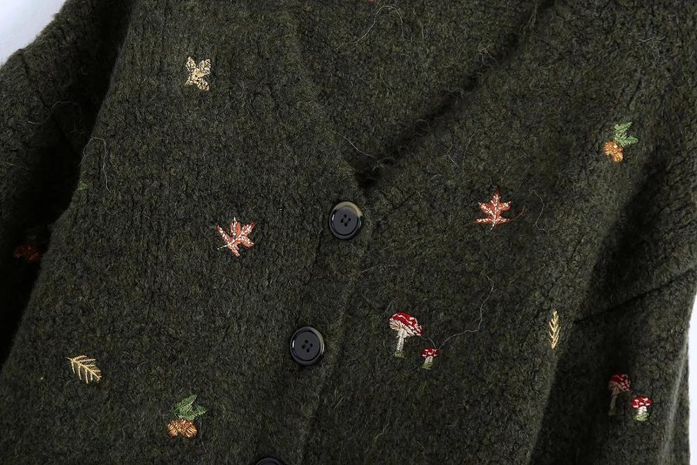 Woodland Forest Knit Cardigan with Embroidered Woodland Vibes