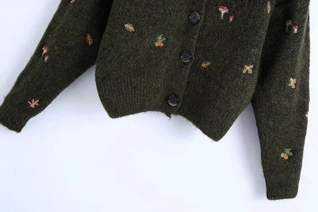 Woodland Forest Knit Cardigan with Embroidered Woodland Vibes