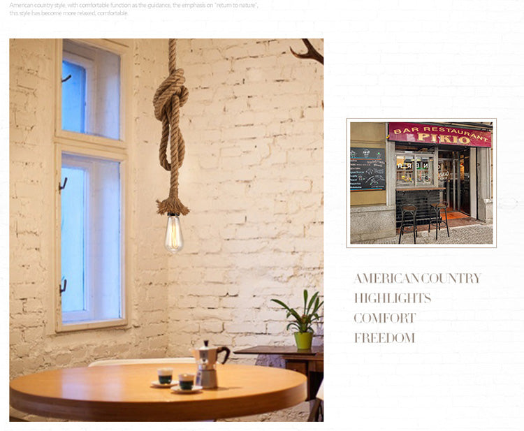 Hemp Rope Pendant Lights Industrial Hanging Lamp Light Fixtures