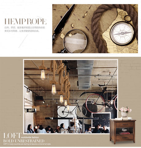 Hemp Rope Pendant Lights Industrial Hanging Lamp Light Fixtures
